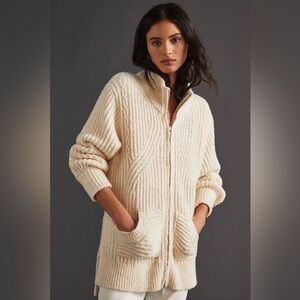 Anthropologie Pilcro Zip-Front Longline Cardigan in Ivory Coast - Size Small